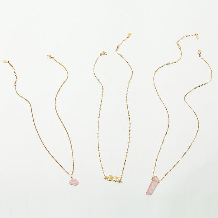 Frauen 3 Schicht Halskette Gold Blatt Rosa Naturstein Multilayer Pullover Kette Kragen Halskette Schmuck Geschenk