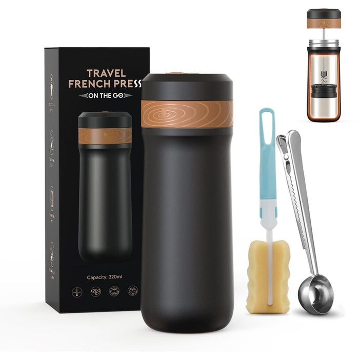 Tragbare Kaffeemaschine aus Edelstahl, 320 ml, French Press, Tee und Kaffee