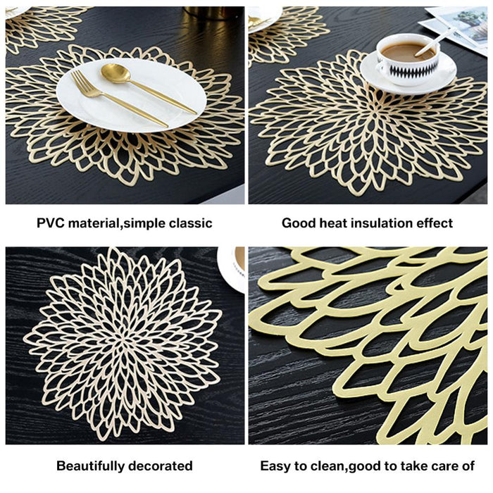 4/8pc Gold Silber Pvc Tischset Essen 38 cm Tischset Waschbar Blume