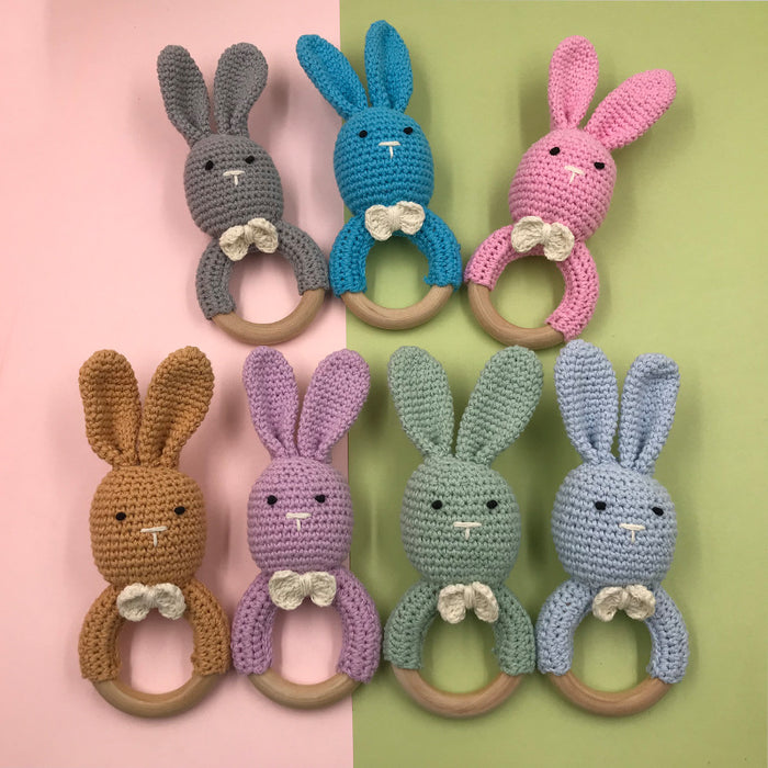 Baby Bunny Ear Teether Holzbeißring Neugeborenes Sensorik Spielzeug Dusche Geschenk Baby Care