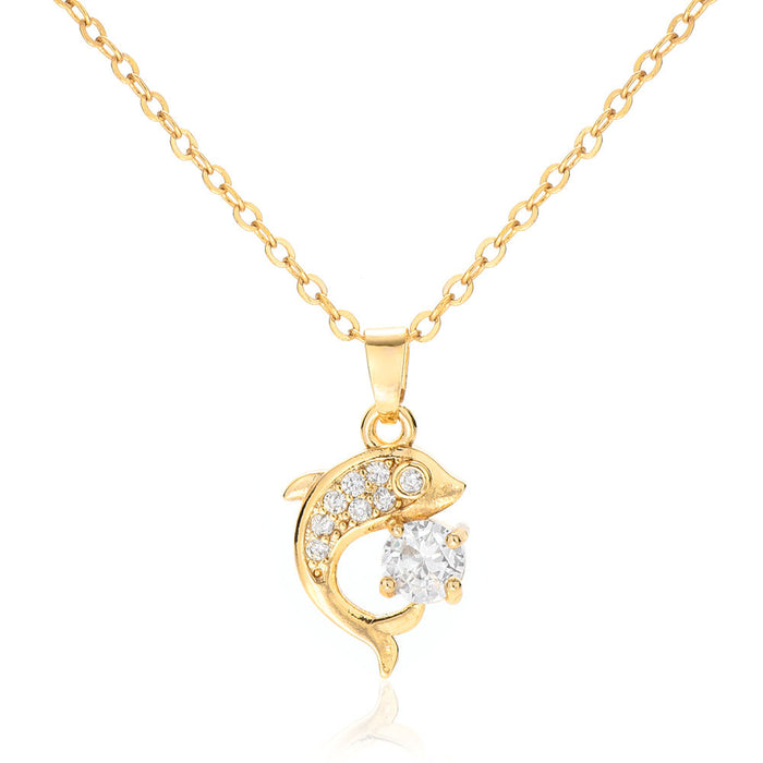 Design Delphin Typ Trendy Frauen Gold Ohrstecker Schmuck Zirkonia Halskette Set für Frauen Schmuck