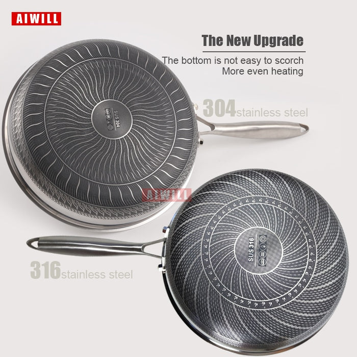 AIWILL New Kitchen Hochwertige Bratpfanne aus Edelstahl 316/304