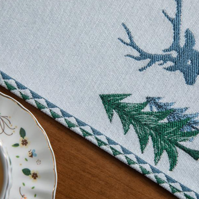 Christmas tree table runner, winter holiday Christmas moose, food