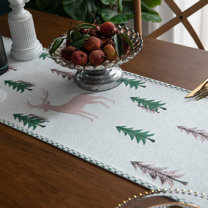 Christmas tree table runner, winter holiday Christmas moose, food