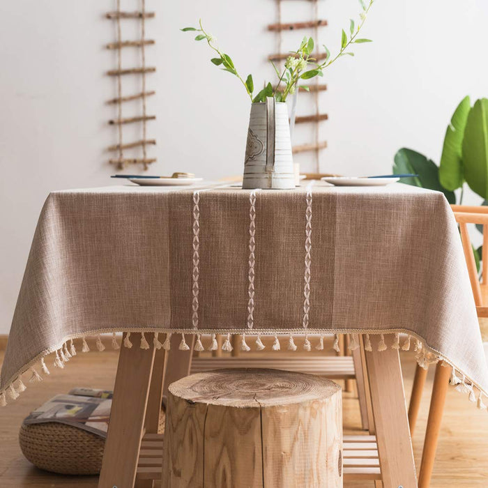 Cotton linen tablecloths, wrinkle-free anti-fading tablecloth, tassel