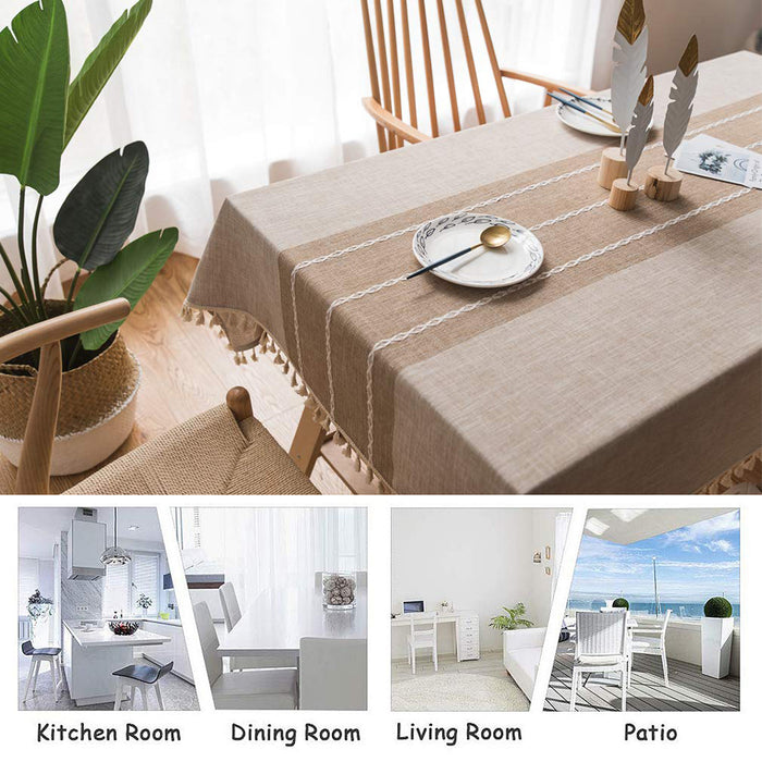Cotton linen tablecloths, wrinkle-free anti-fading tablecloth, tassel