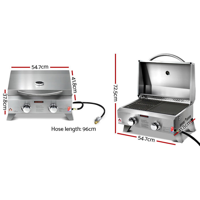 Grillz Tragbarer Gasgrill LPG-Ofen Campingkocher Grill 2 Brenner Herd