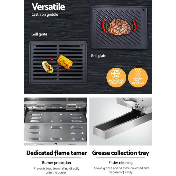 Grillz Tragbarer Gasgrill LPG-Ofen Campingkocher Grill 2 Brenner Herd