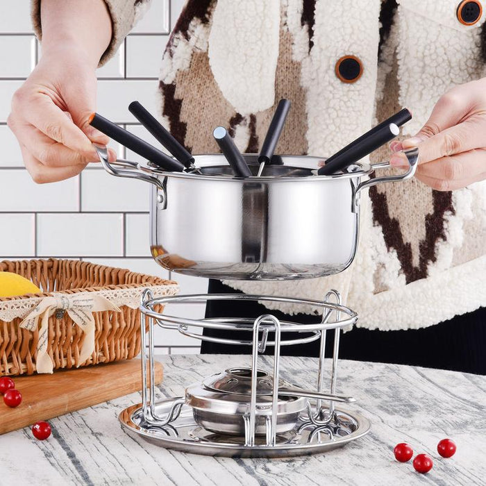 Edelstahl-Schokoladen-Schmelztopf-Käsefondue-Set mit 6 Gabeln