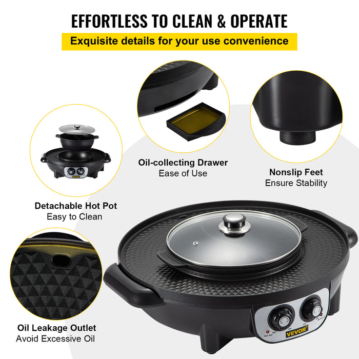 Vevor 2 in 1 Elektrische Hot Pot Bbq Grill 2200w Multifunktions Portable