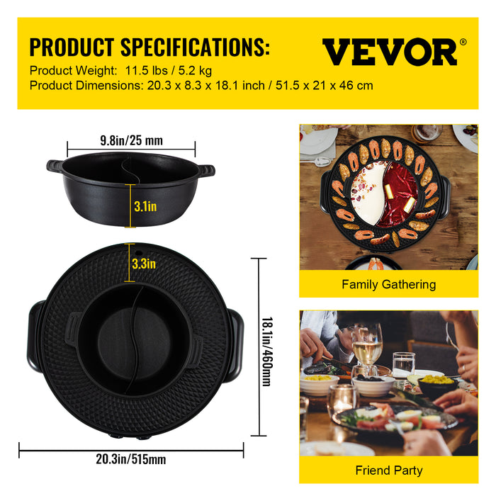 Vevor 2 in 1 Elektrische Hot Pot Bbq Grill 2200w Multifunktions Portable