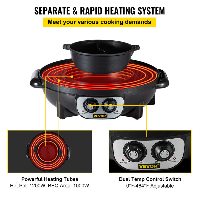 Vevor 2 in 1 Elektrische Hot Pot Bbq Grill 2200w Multifunktions Portable