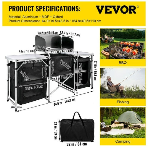 Vevor Camping Outdoor Küche Tisch Schrank faltbar klappbar Kochen