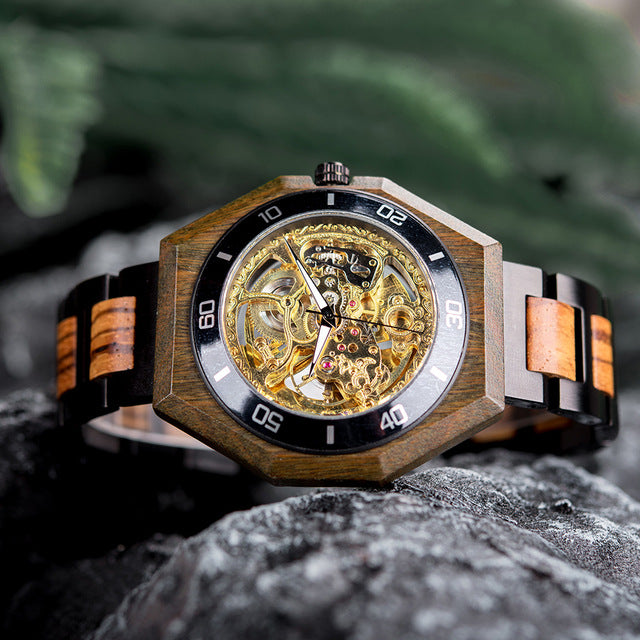Automatik Holz Mechanisch Männer Mode Uhr
