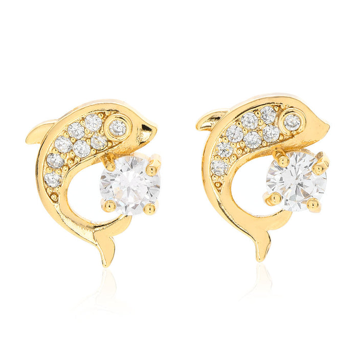 Design Delphin Typ Trendy Frauen Gold Ohrstecker Schmuck Zirkonia Halskette Set für Frauen Schmuck