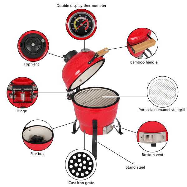 13 Zoll runder Keramik-Holzkohlegrill