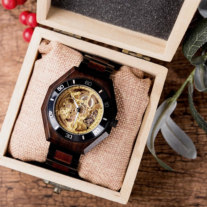 Automatik Holz Mechanisch Männer Mode Uhr