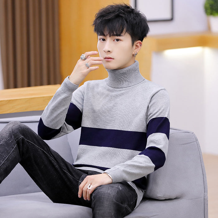 High neck striped sweater men fashion men
