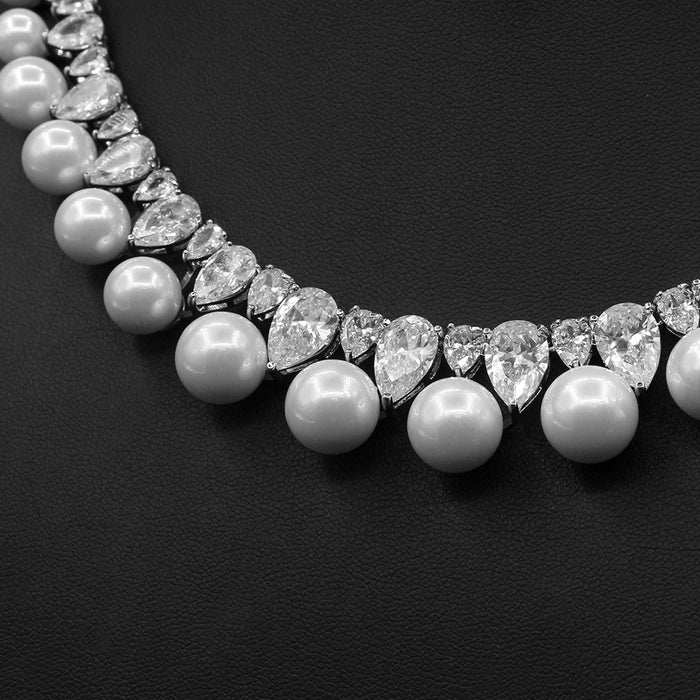 Perle Zirkon Ohrringe Halskette Set Dinnerschmuck